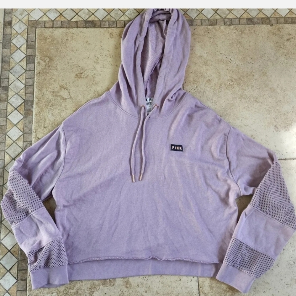 VICTORIA SECRET PINK CROPPED HOODED SWEATSHIRT - Picture 2 of 4